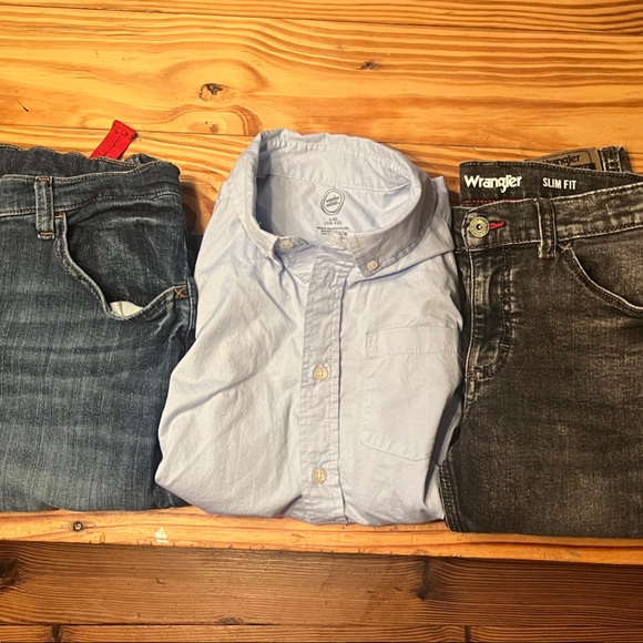 Wrangler Kids' Blue Jeans Set with Long sleeve button up Shirts - Picture 3 of 15